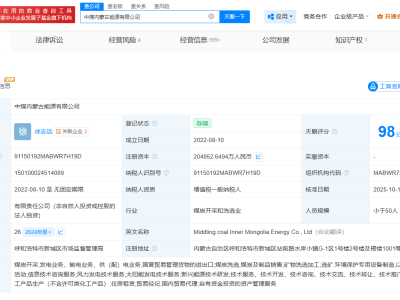 中煤內蒙古能源公司增資至約20.5億 增幅約105%