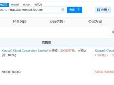 金山云旗下海南洋浦信息科技公司增資至6億美元 增幅20%