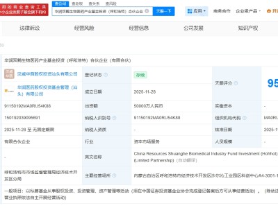 華潤雙鶴等在呼和浩特成立生物醫(yī)藥基金 出資額5億