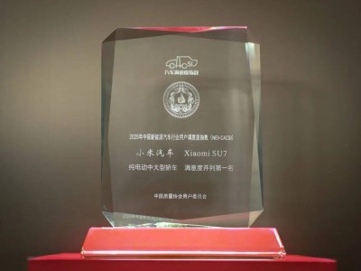 小米SU7再創佳績！連續兩年斬獲中國新能源汽車用戶滿意度榜首