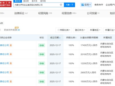 伊利在內蒙古成立多家投資公司